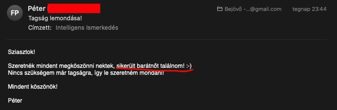 Vélemény képernyőkép — e-mail üzenet
